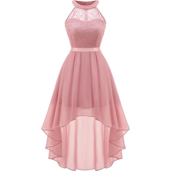 Women's Formal Dress Halter High Low Prom Bridesmaid Chiffon Nylon - Picture 1 of 6
